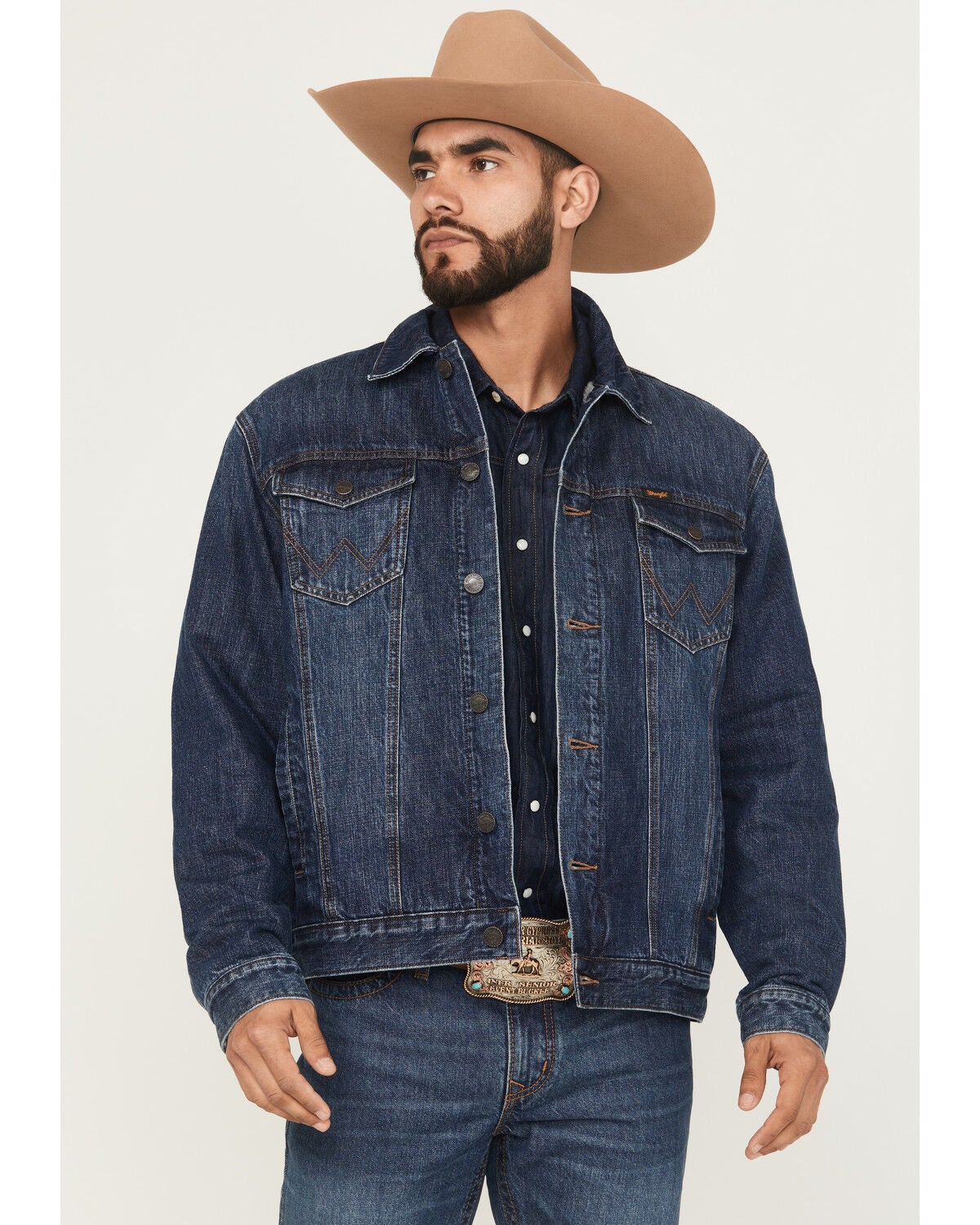 Image #1 - Wrangler Retro Men's Dark Wash Denim Sherpa Lined Jacket, Dark Wash, hi-res