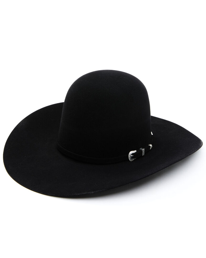 American Hat Co. 7X Black Self Open Flat Band Fur Felt Western Hat , Black, hi-res