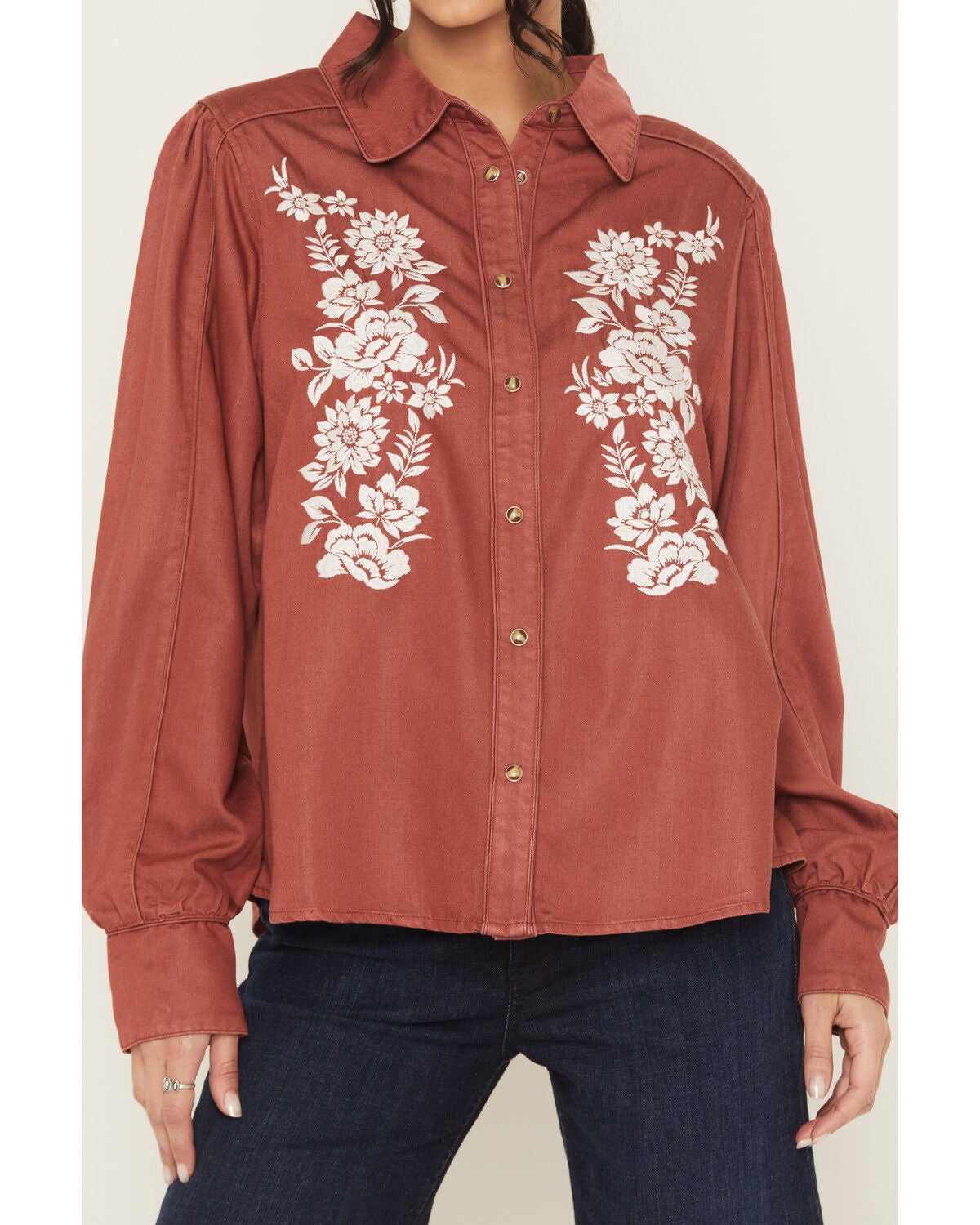 Image #3 - Kimes Ranch Women's Mae Floral Embroidered Long Sleeve Snap Relaxed Fit Western Shirt, Red, hi-res