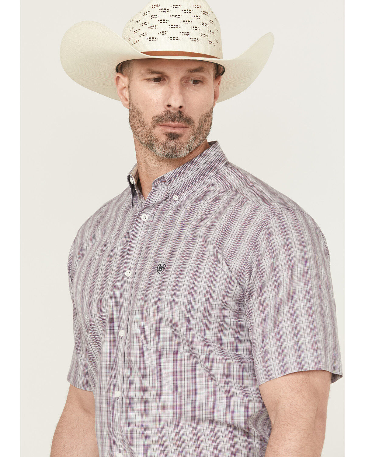 Image #2 - Ariat Men's Roy Plaid Print Short Sleeve Button-Down Western Shirt, Grey, hi-res