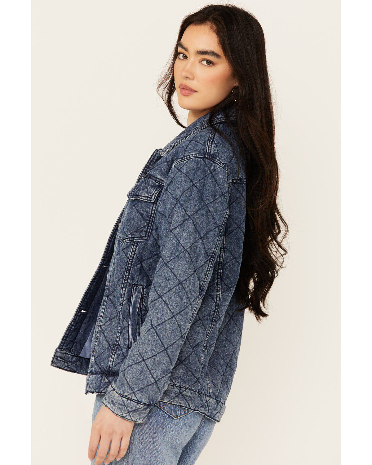 Image #2 - Revel Women's Diamond Stitched Denim Jacket, Medium Wash, hi-res