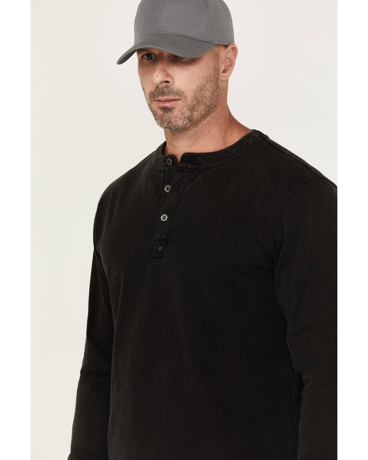 Image #2 - Thorogood Men's Heavyweight Vintage-Wash Long Sleeve Henley Shirt, Black, hi-res
