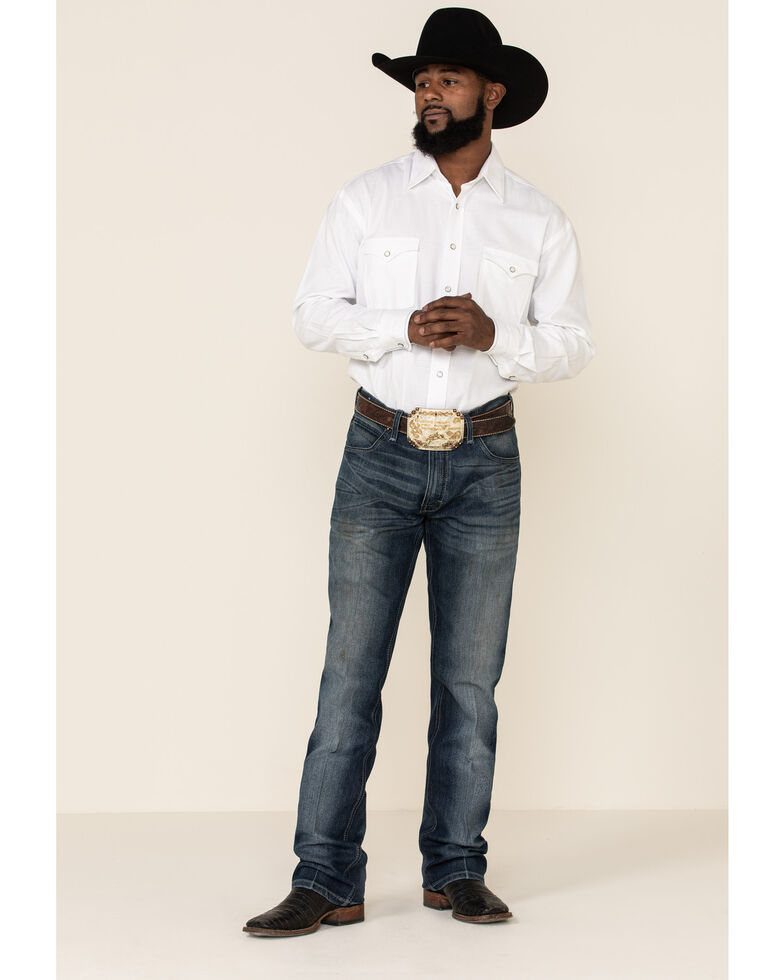 Rough Stock By Panhandle Men's Curnelian Tonal Plaid Long Sleeve Western Shirt , White, hi-res