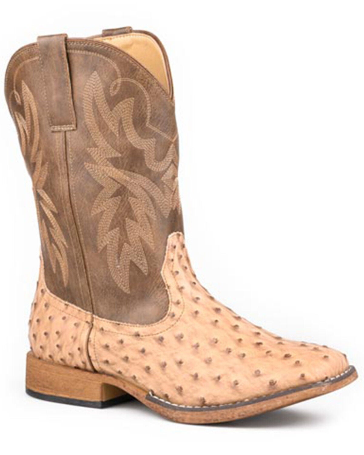 Image #1 - Roper Men's Cowboy Classic Ostrich Print Western Boots - Broad Square Toe, Tan, hi-res