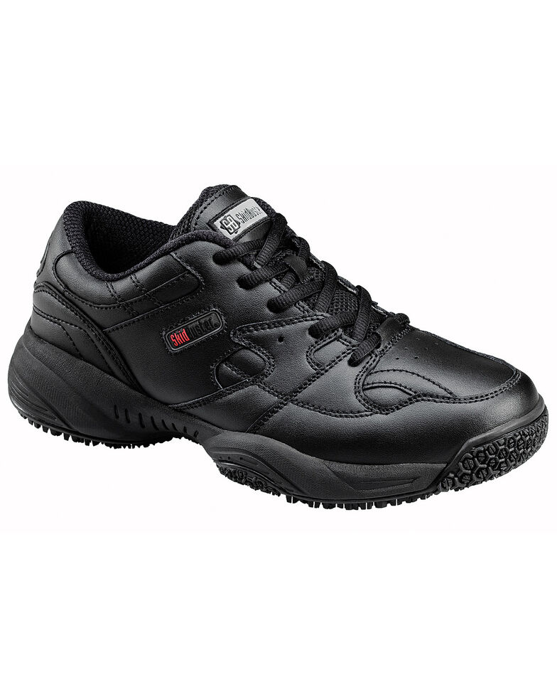 SkidBuster Men's Non-Slip Leather Work Shoes, Black, hi-res