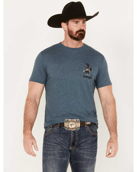 Wrangler Men's Rodeo Yee Haw Short Sleeve Graphic T-Shirt, Heather Blue, hi-res