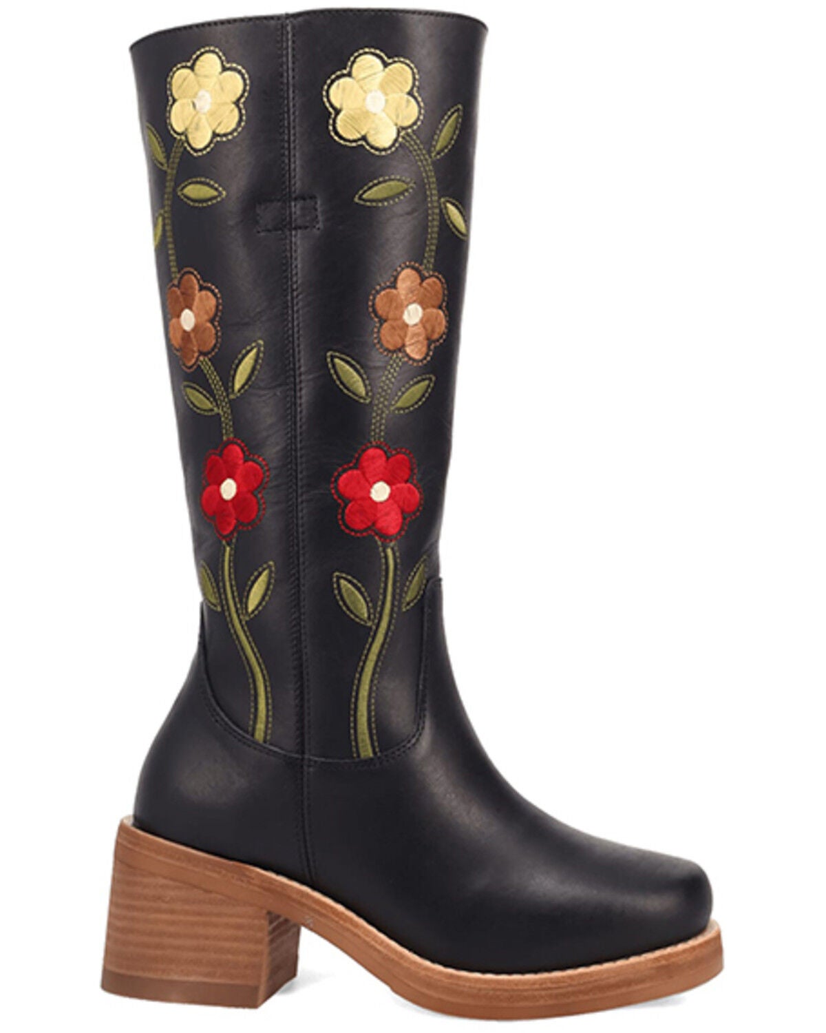 Image #2 - Dingo Women's Floral Bloom Fashion Boots - Round Toe, Black, hi-res
