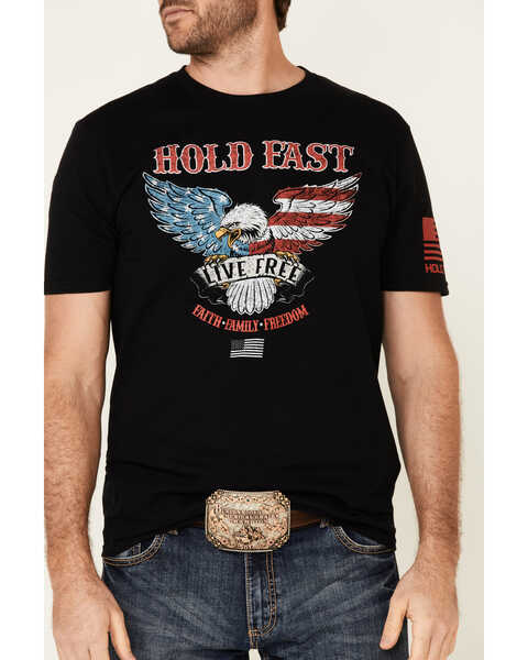 Hold Fast Men's Live Free Eagle Flag Logo Short Sleeve T-Shirt , Black, hi-res