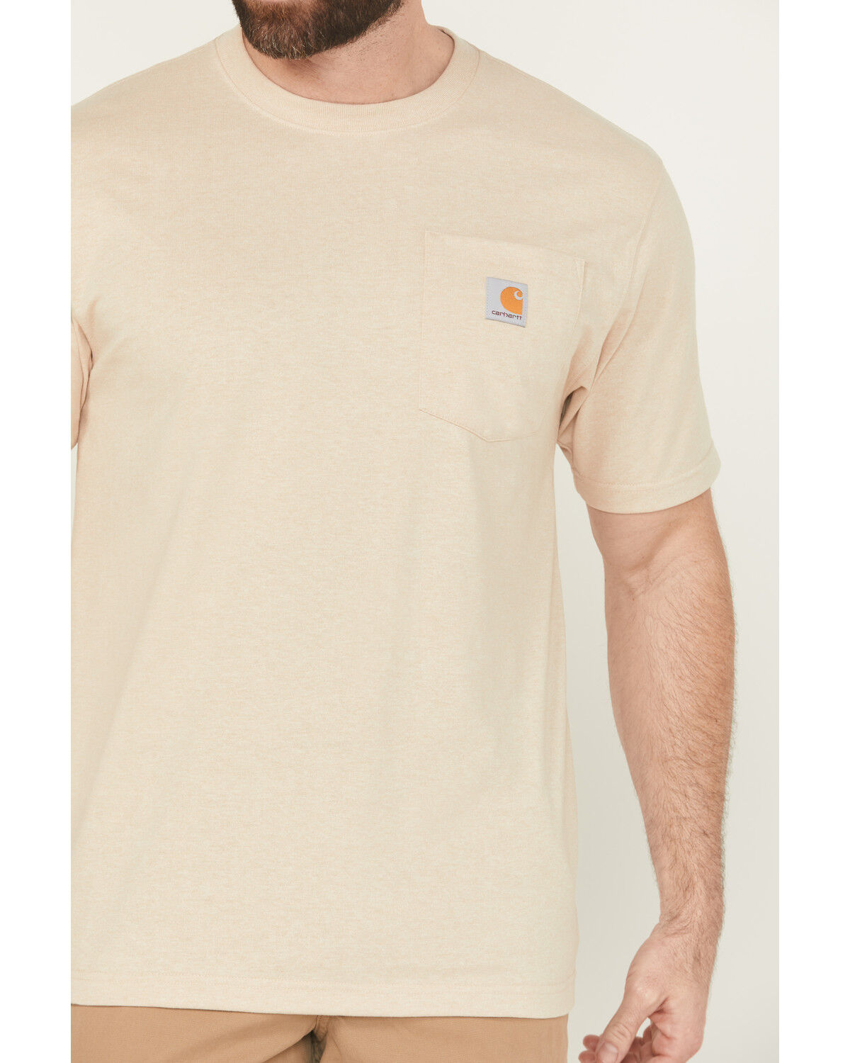 Image #3 - Carhartt Men's Loose Fit Heavyweight Logo Pocket Work T-Shirt, Cream, hi-res