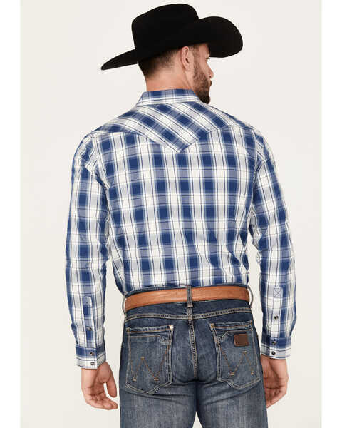 Image #4 - Cody James Men's Barrel Plaid Print Long Sleeve Western Snap Shirt - Big, Navy, hi-res