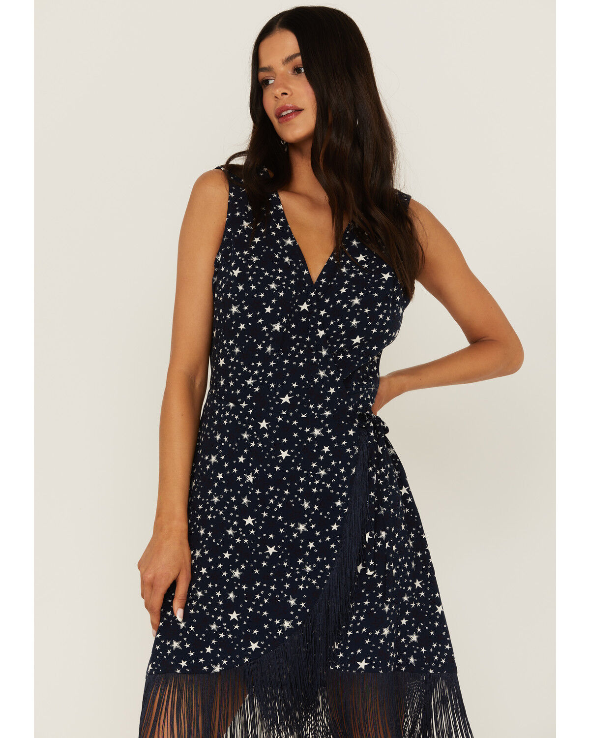 Image #3 - Idyllwind Women's Queens Lane Star Print Wrap Fringe Mini Dress, Navy, hi-res
