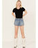 Image #1 - Shyanne Women's Light Wash Super High Rise Pull On Shorts, Dark Wash, hi-res