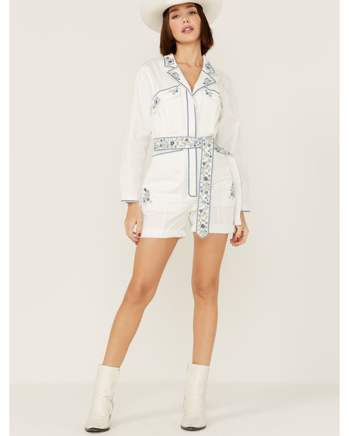 Image #4 - Driftwood Women's Embroidered Floral Shortall Romper, White, hi-res