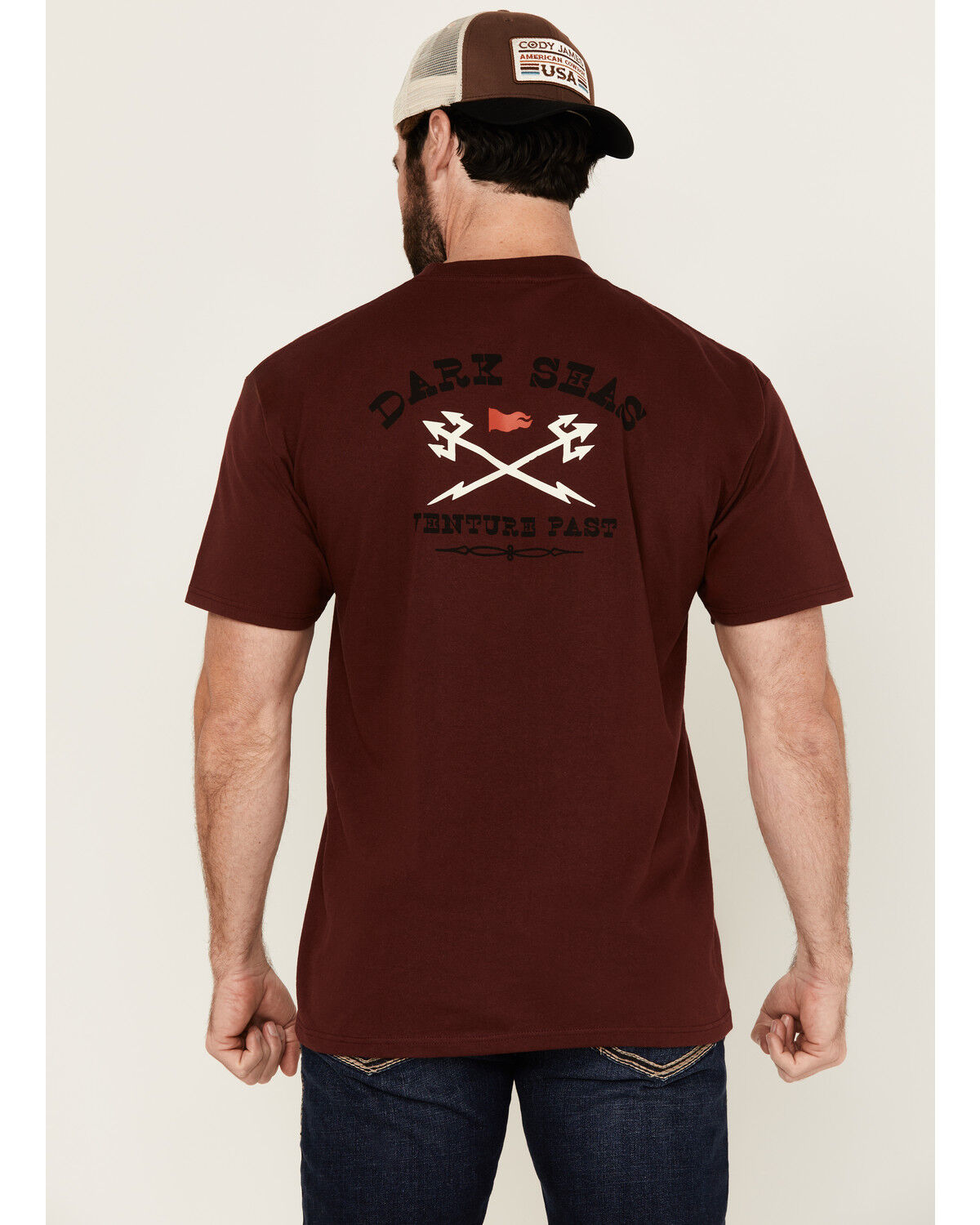 Image #4 - Dark Seas Men's Boot Barn Exclusive Tumbleweed Short Sleeve Graphic T-Shirt, Burgundy, hi-res
