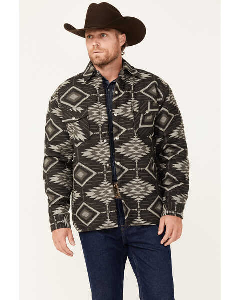 Outback Trading Co Men's Southwestern Print Lined Snap Shirt Jacket, Black, hi-res