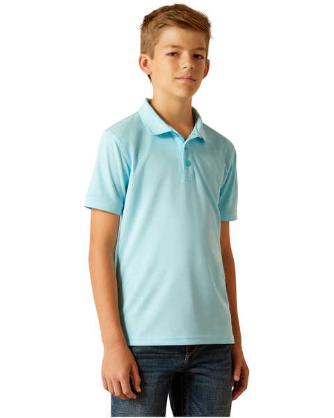 Ariat Boys' Tek Short Sleeve Polo Shirt , Aqua, hi-res