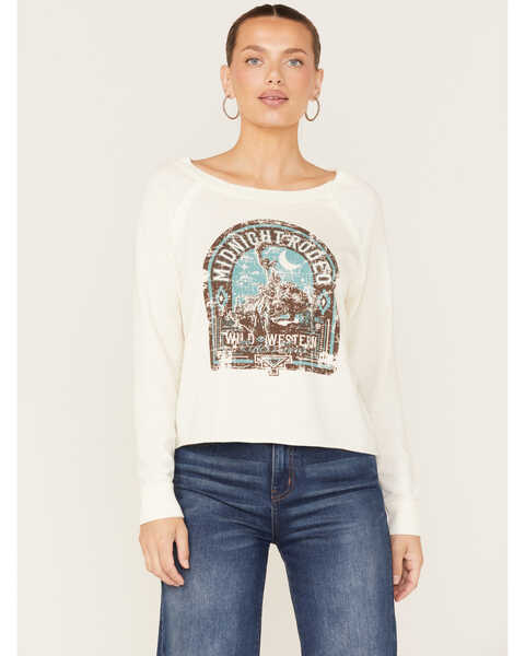 Rock & Roll Denim Women's Midnight Rodeo Graphic Sweatshirt, Ivory, hi-res