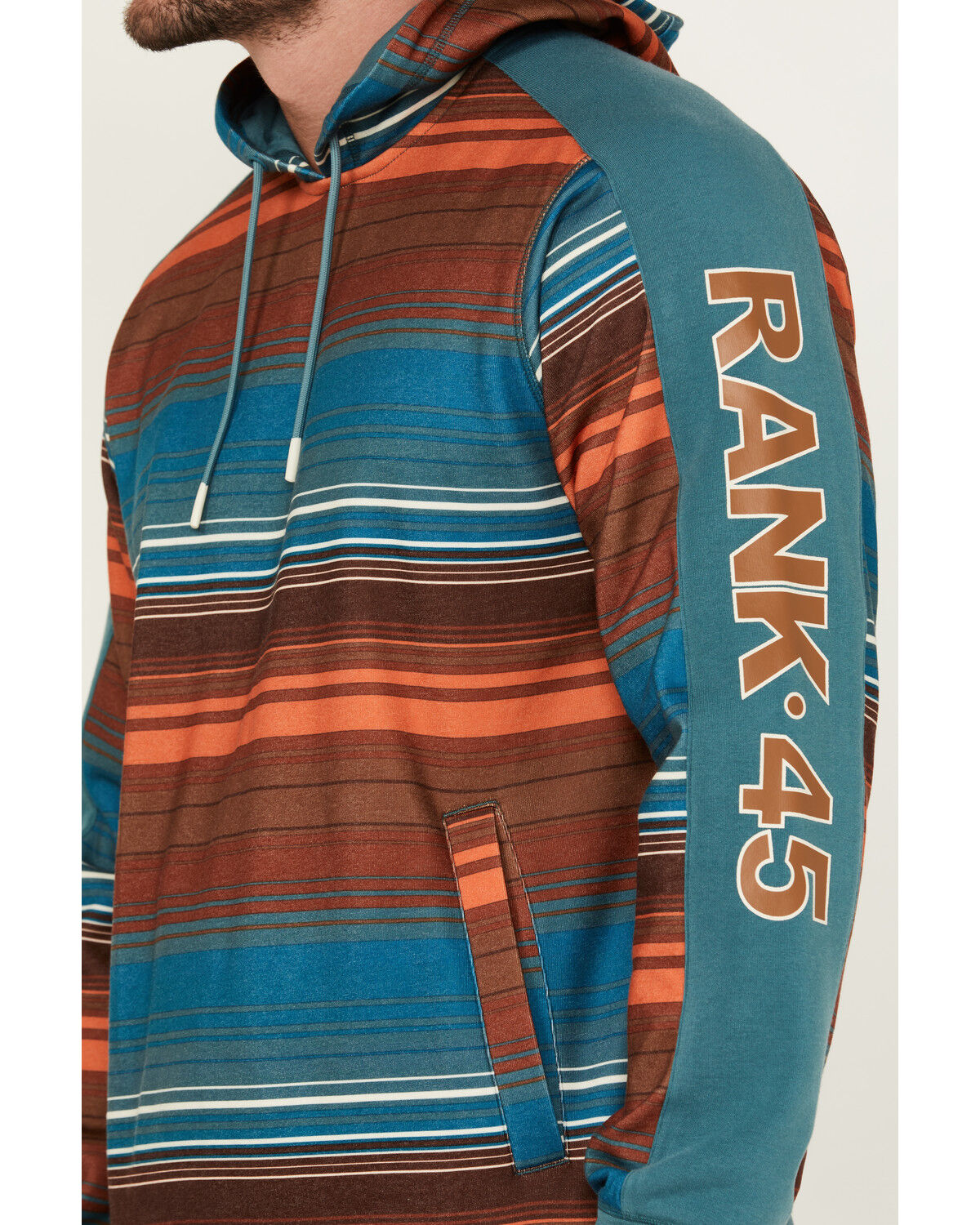 Image #3 - RANK 45® Men's Farmbuck Striped Logo Hooded Sweatshirt, Teal, hi-res