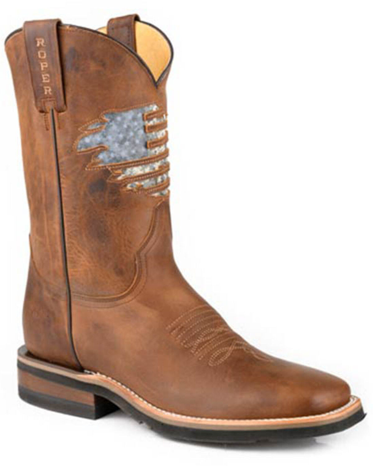 Image #1 - Roper Men's American Rules Western Boots - Broad Square Toe, Brown, hi-res
