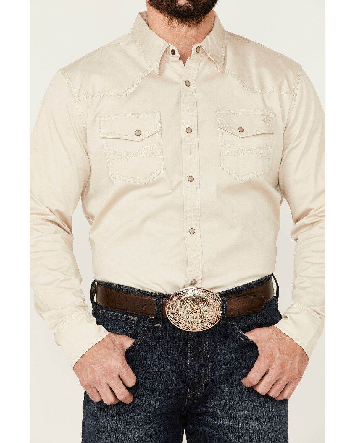 Image #3 - Blue Ranchwear Men's Heavy Twill Long Sleeve Snap Stretch Western Shirt, Tan, hi-res