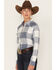 Image #2 - Wrangler Women's Buffalo Check Print Long Sleeve Western Flannel Snap Shirt, Blue/white, hi-res