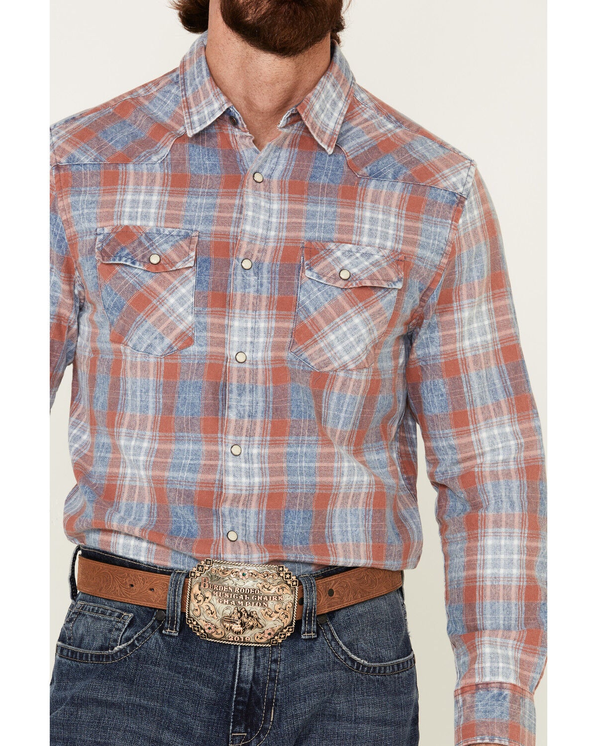Rosburg Plaid Long Sleeve Western Shirt 