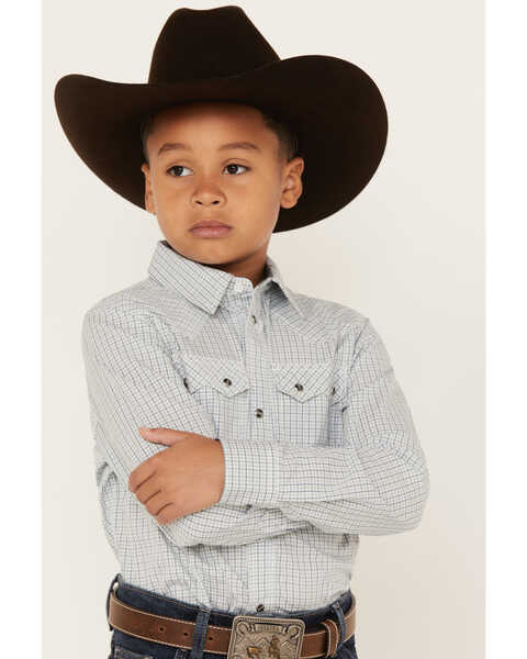 Image #2 - Cody James Boys' Hoof Grid Print Long Sleeve Snap Western Shirt, Sage, hi-res