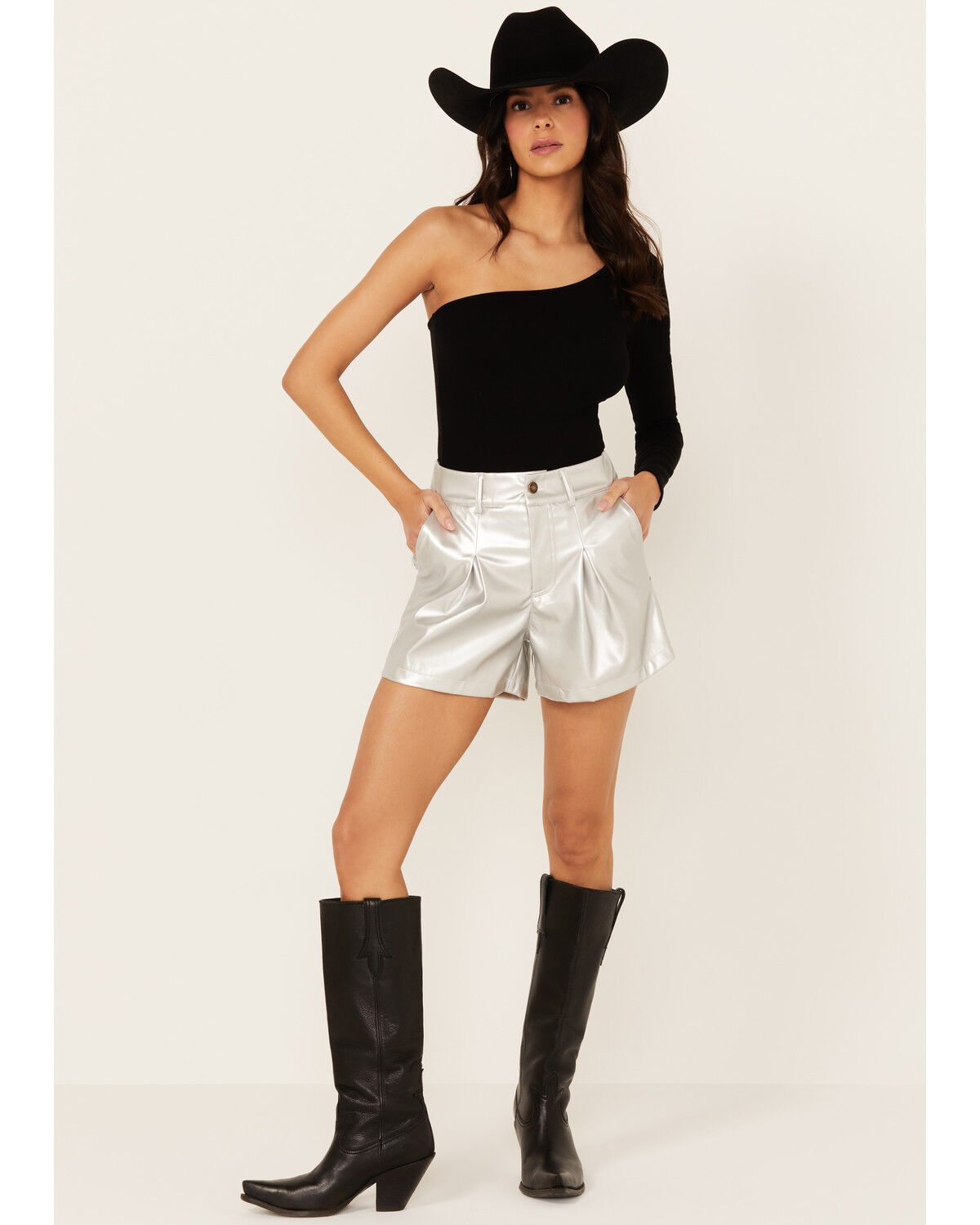 Image #3 - Saints & Hearts Women's Metallic High Rise Star Back Shorts, Silver, hi-res