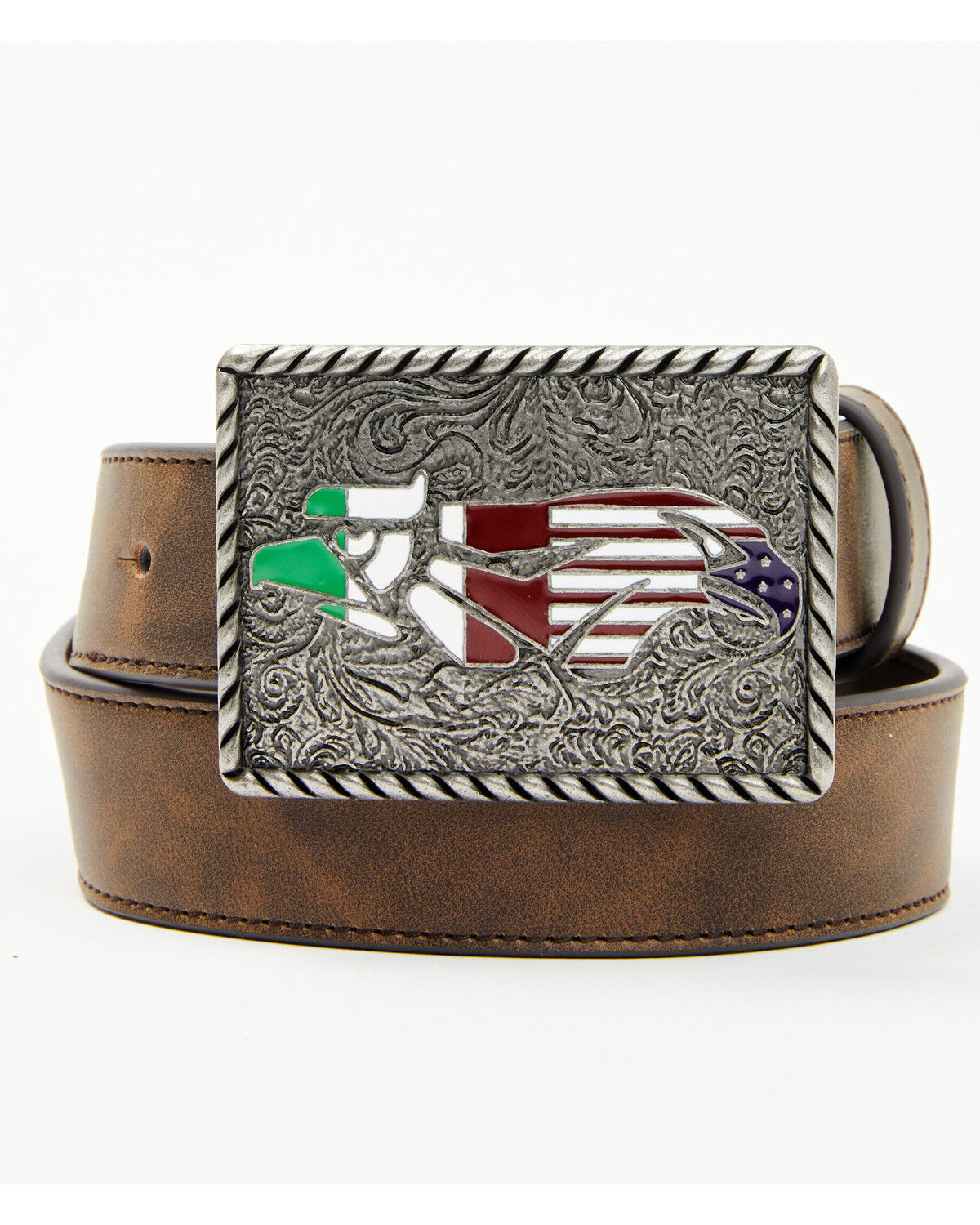 Image #1 - Cody James Boys' Tex Mexico Thunder Bird Leather Belt, Brown, hi-res