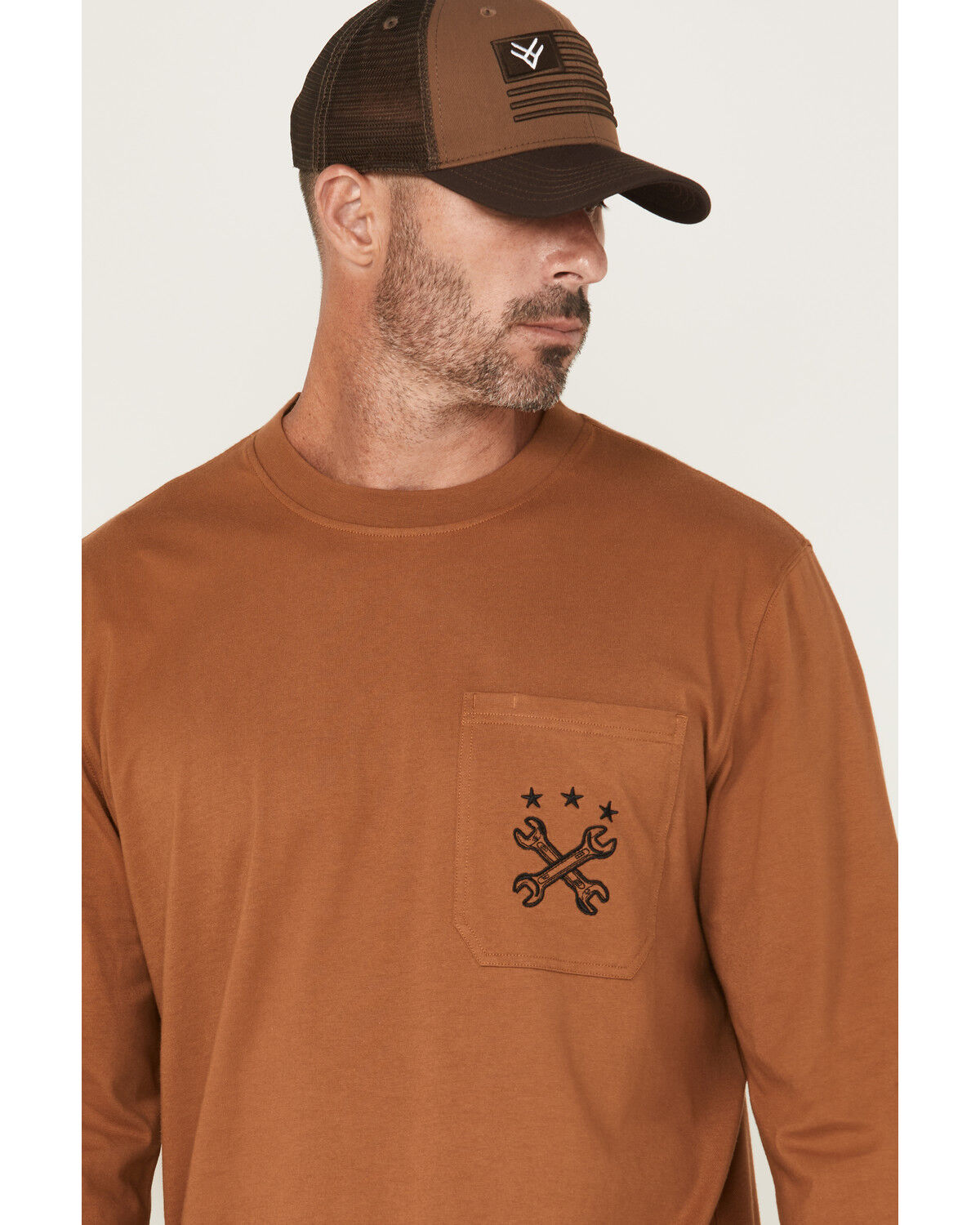 Image #2 - Hawx Men's Wrenches Embroidered Pocket Long Sleeve Work T-Shirt, Rust Copper, hi-res
