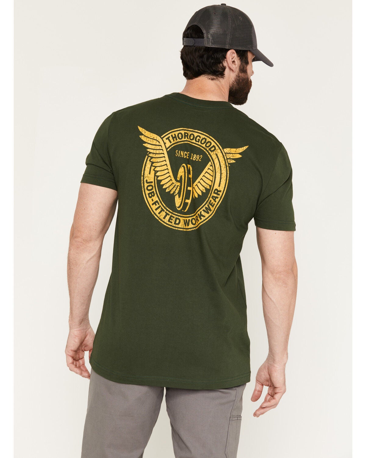 Thorogood Men's USA Wing & Wheel Short Sleeve Graphic T-Shirt, Green, hi-res