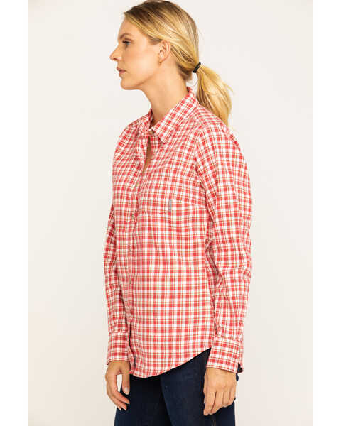 Image #3 - Ariat Women's Boot Barn Exclusive FR Talitha Plaid Long Sleeve Work Shirt , Red, hi-res