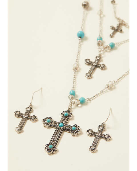 Image #3 - Shyanne Women's Turquoise Cross Three Tier Beaded Cross Set, Silver, hi-res