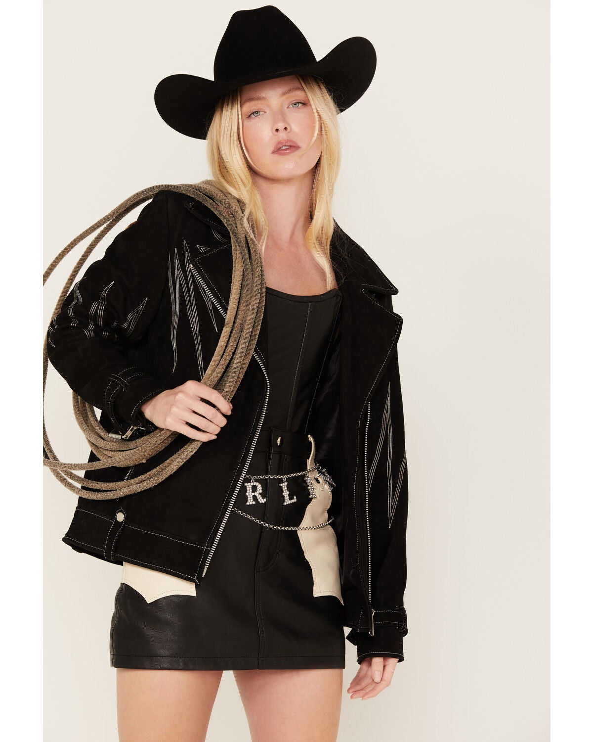 Boot Barn x Understated Leather Women's Sunburst Leather Jacket, Black, hi-res