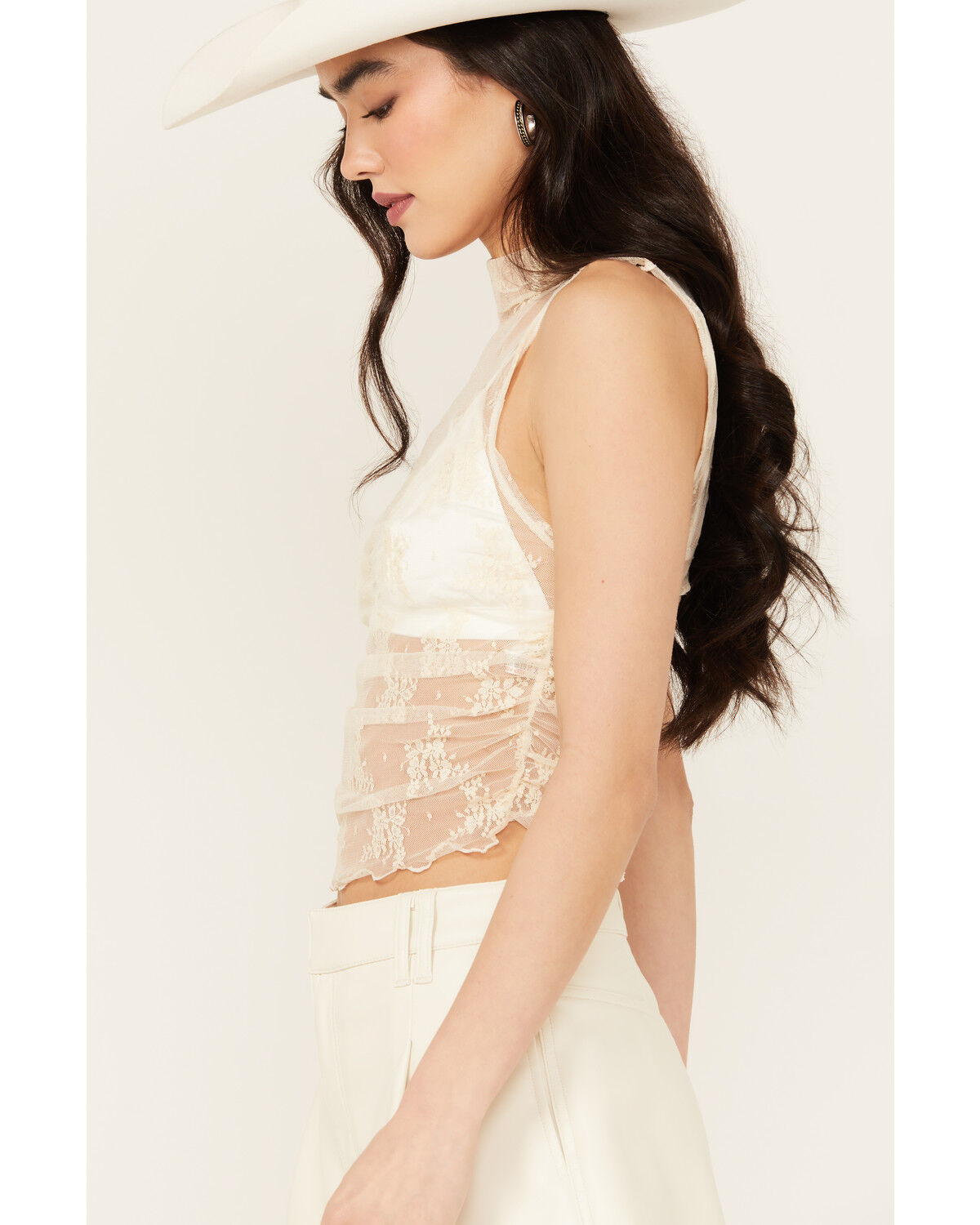 Image #2 - Free People Women's Mesh Floral Muscle Tank, Cream, hi-res