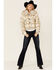 Image #4 - Vigoss Women's Ivory Grid Print Cropped Sherpa Jacket, Ivory, hi-res