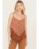 Image #1 - Rock & Roll Denim Women's Floral Fringe Tank Top, Brown, hi-res