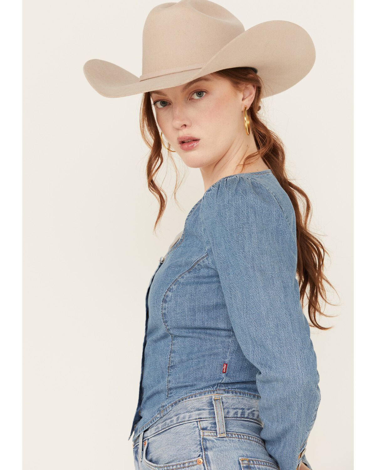 Image #2 - Levi's Women's Daryn Corset Long Sleeve Denim Shirt, Blue, hi-res