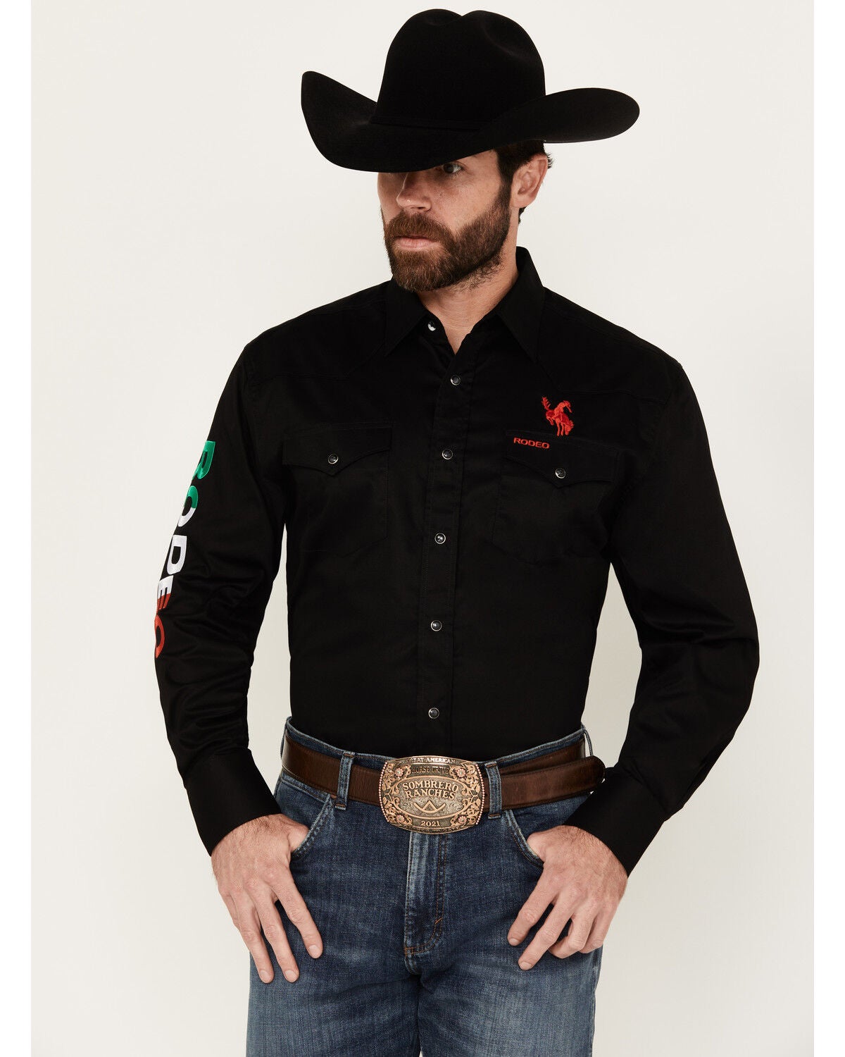 Image #1 - Rodeo Clothing Men's Mexico Bronco Long Sleeve Snap Western Shirt, , hi-res