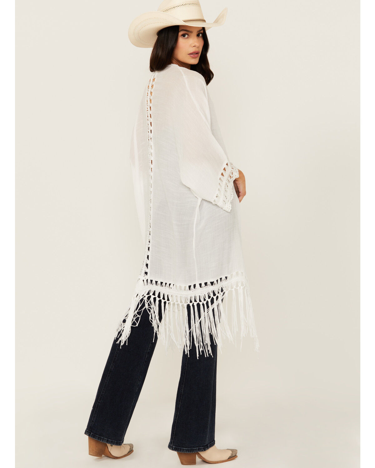 Image #4 - Shyanne Women's Crochet Fringe Kimono, Cream, hi-res