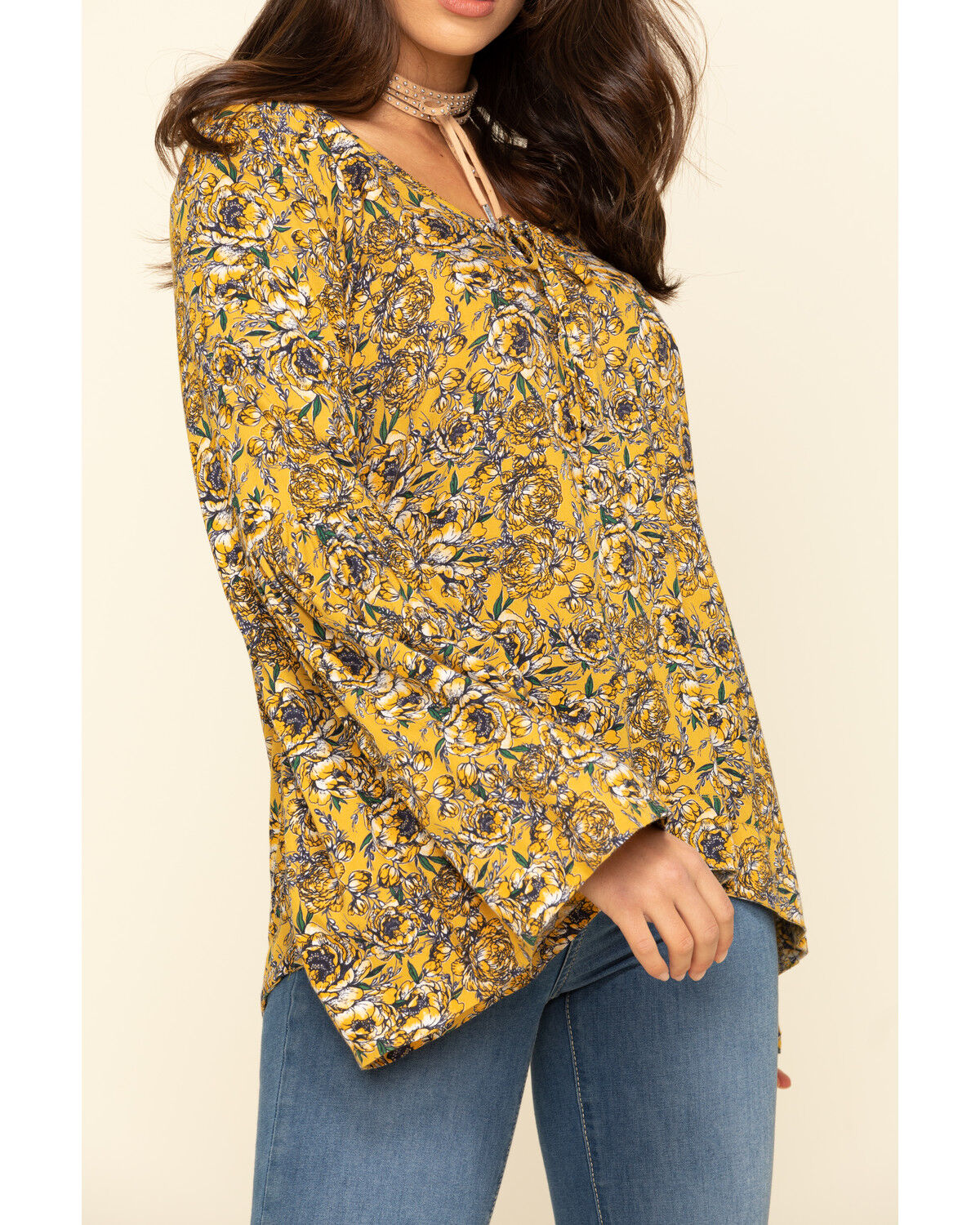 Image #4 - Rock & Roll Denim Women's Yellow Floral Bell Sleeve Top, Mustard, hi-res