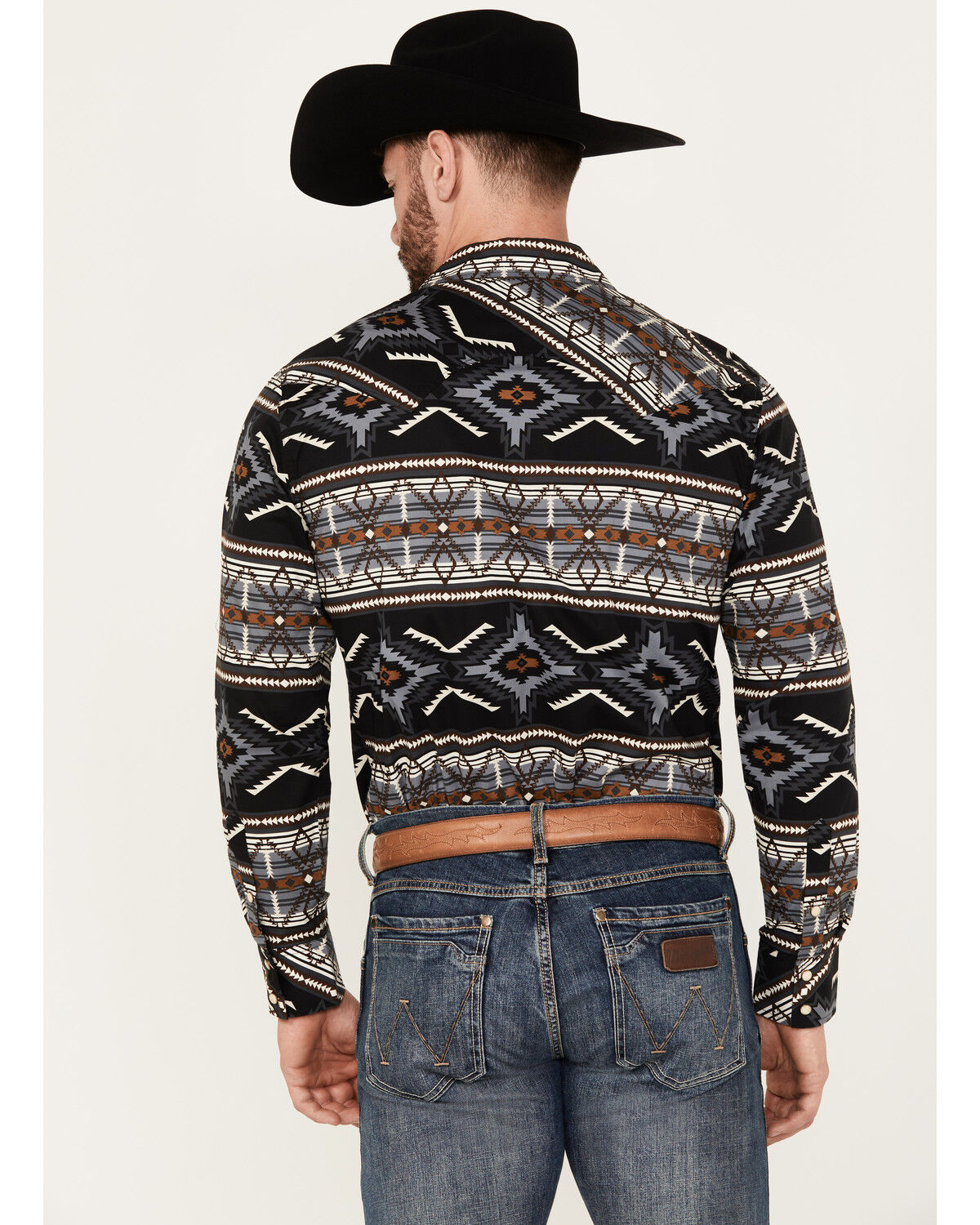 Image #4 - Rock & Roll Denim Men's Southwestern Print Stretch Long Sleeve Snap Western Shirt, Charcoal, hi-res
