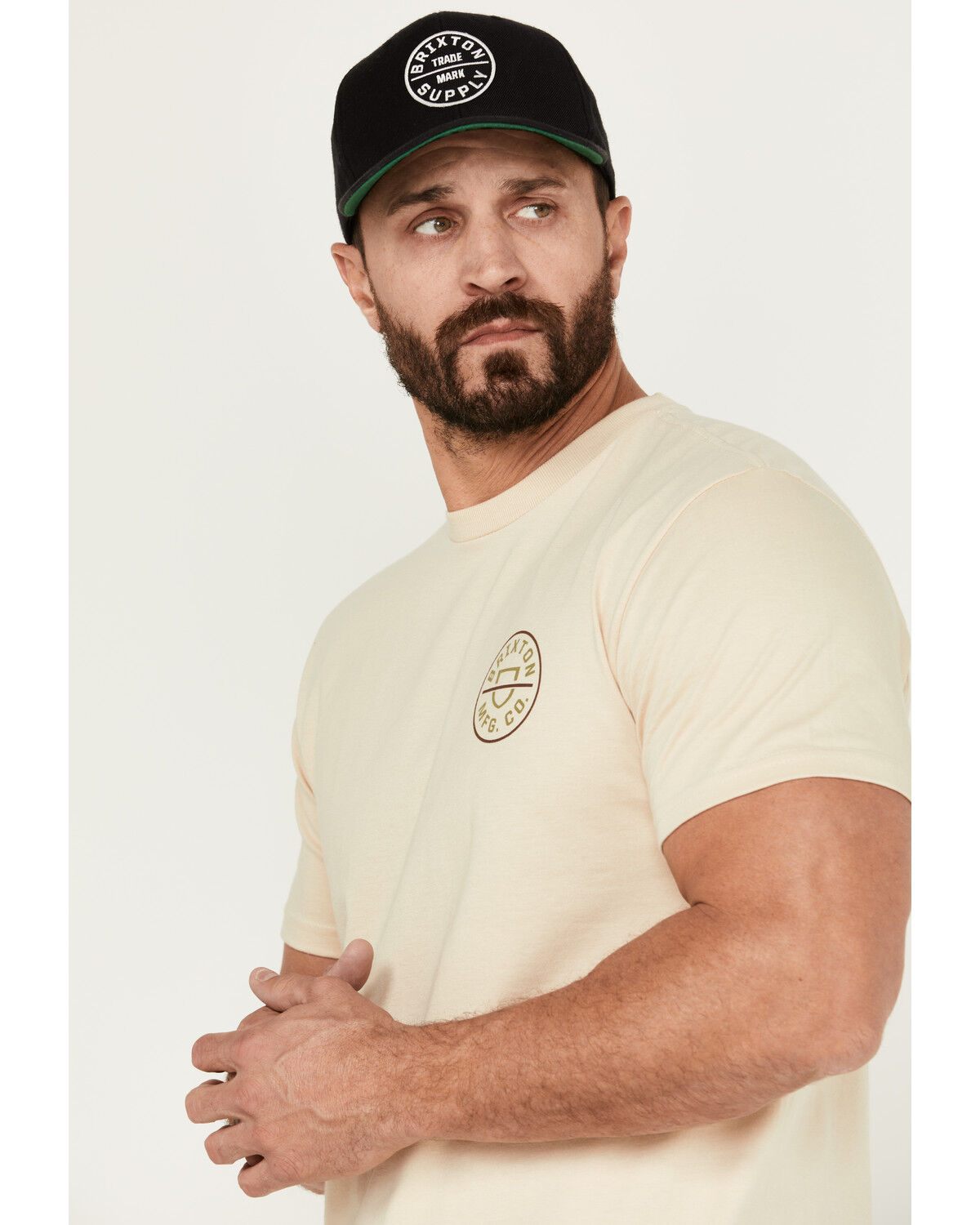 Image #4 - Brixton Men's Crest II Logo Short Sleeve Graphic T-Shirt, Cream, hi-res