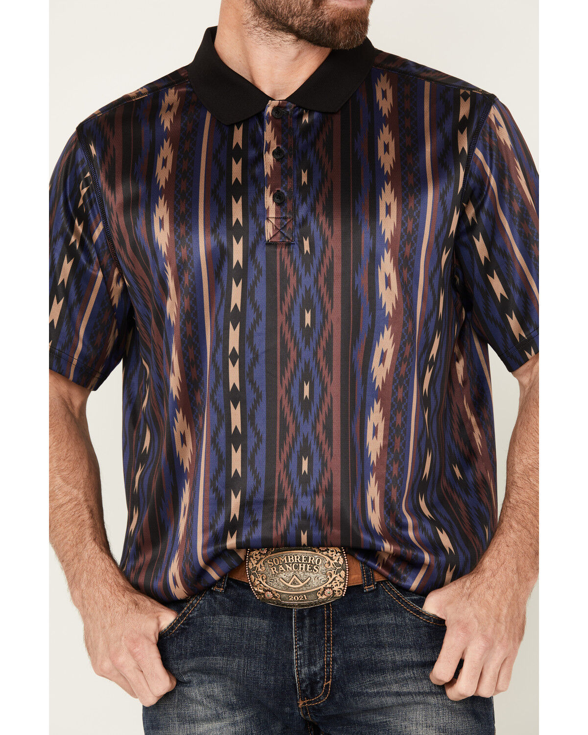 Image #3 - RANK 45® Men's Buckba Short Sleeve Western Polo, Black, hi-res