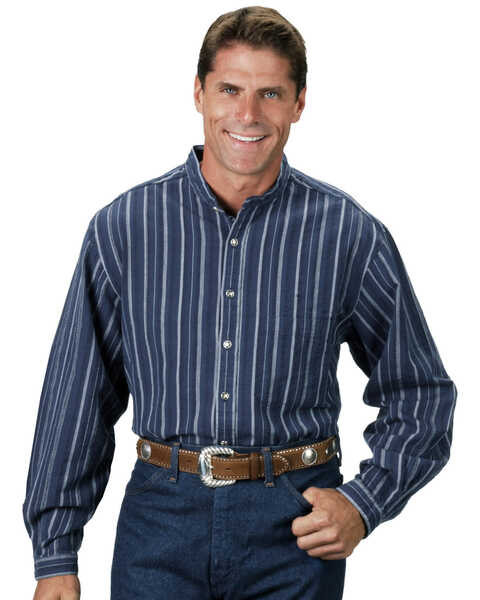 Rangewear by Scully Men's Lawman Dobby Striped Long Sleeve Western Shirt, Blue Stripe, hi-res