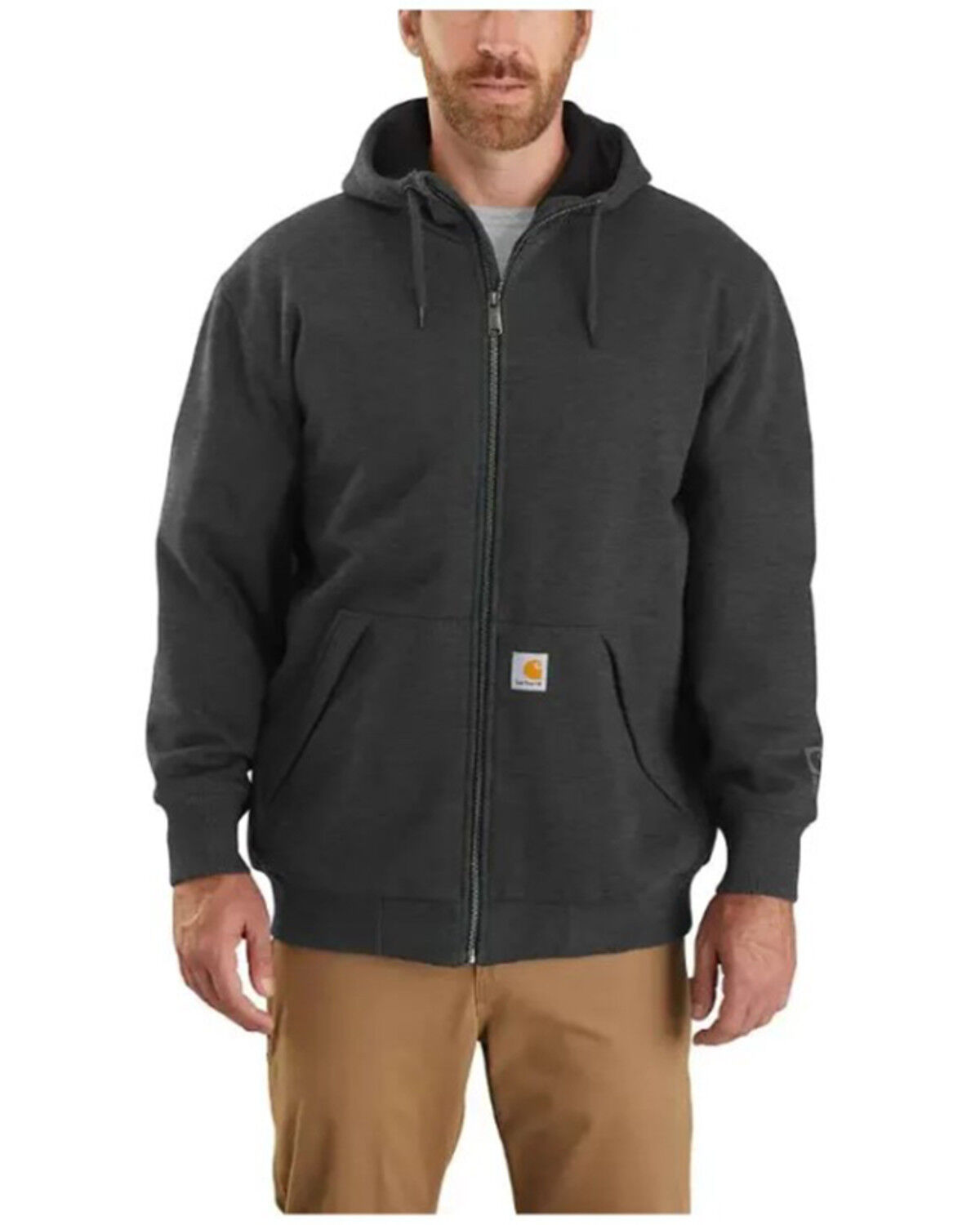 Image #1 - Carhartt Men's Rain Defender Thermal Lined Zip Hooded Work Sweatshirt - Big, Heather Grey, hi-res
