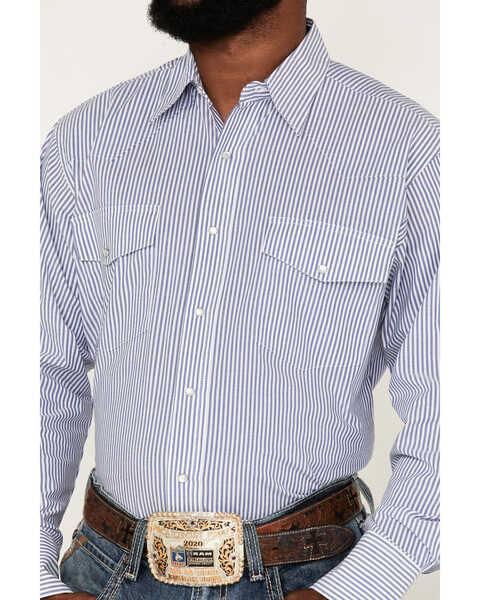 Image #3 - Wrangler Men's Striped Print Long Sleeve Snap Western Shirt , Blue, hi-res