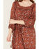 Image #3 - Angie Women's Floral Print Crochet Long Sleeve Mini Dress, Rust Copper, hi-res