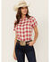 Image #1 - Ariat Women's Billie Jean Gingham Short Sleeve Button-Down Western Shirt, Red, hi-res