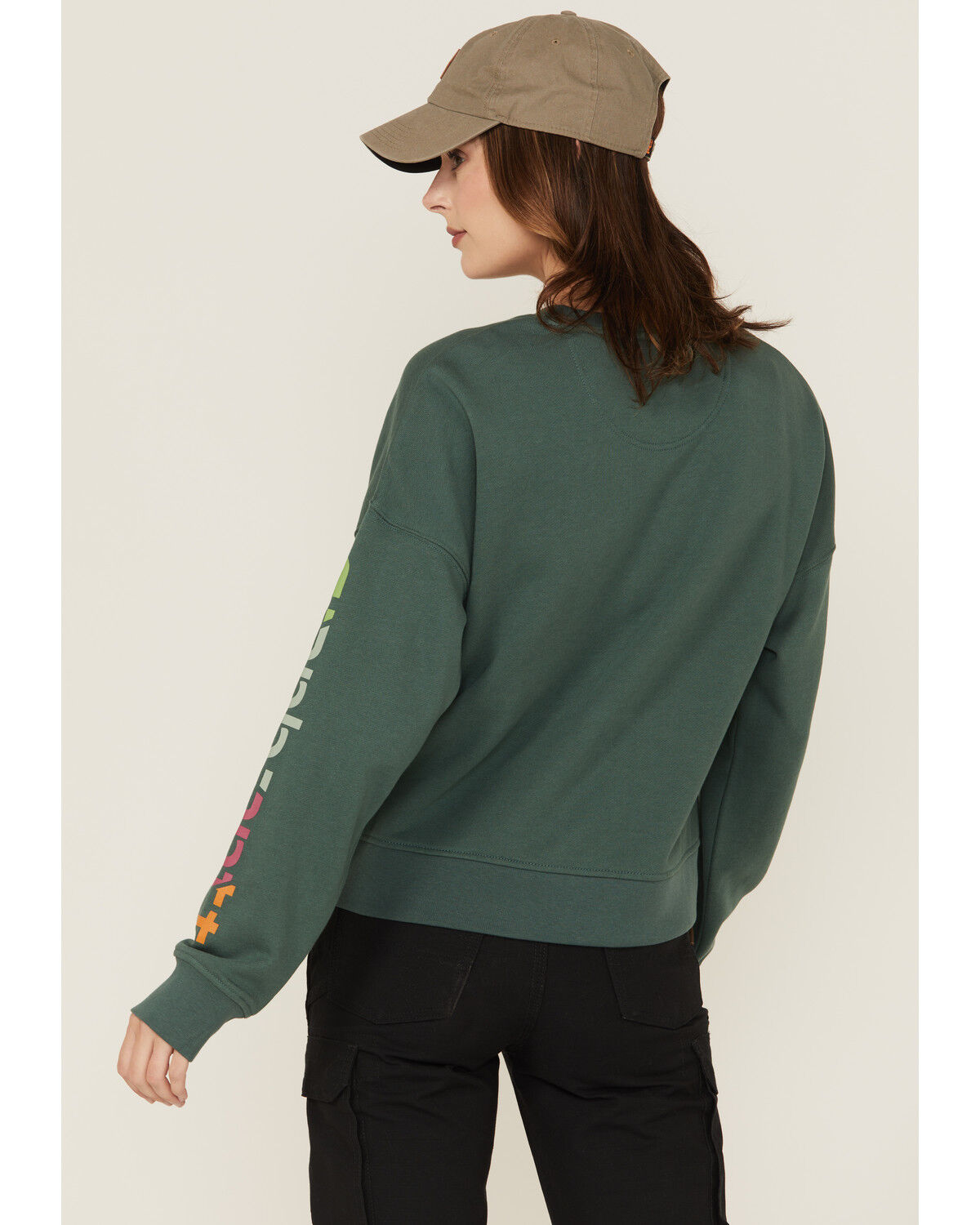Image #4 - Carhartt Women's TENCEL™ Fiber Series Loose Fit Long Sleeve Graphic Sweatshirt, Forest Green, hi-res